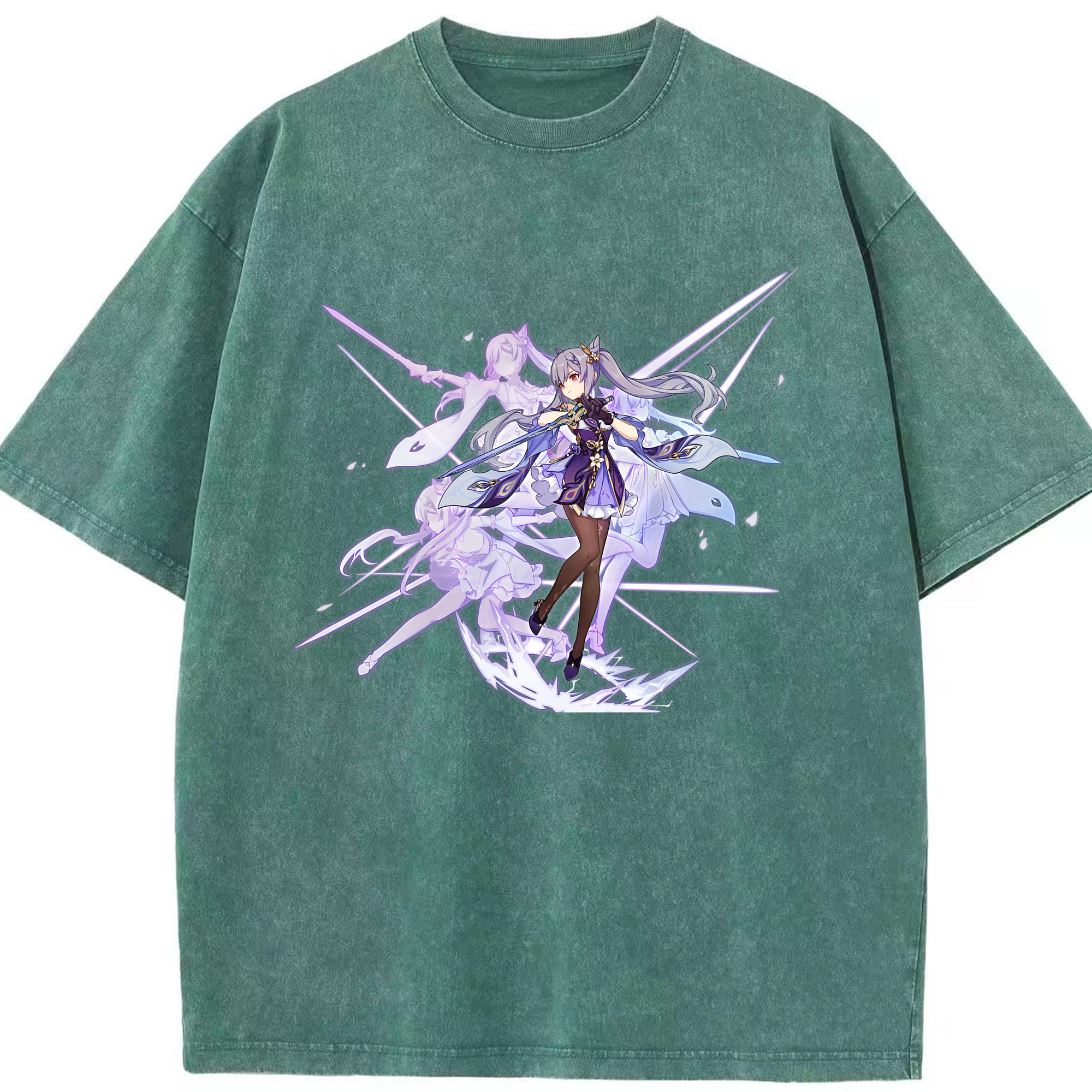 げんし神 刻晴 こくせい genshin Kokusei 綿100% ヴィンテージ風 半袖Tシャツ（フロントプリント）